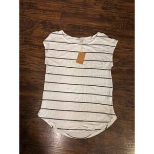 GREEN ENVELOPE LOS ANGELES Women's White & Black Striped Soft Tee Sz:XS